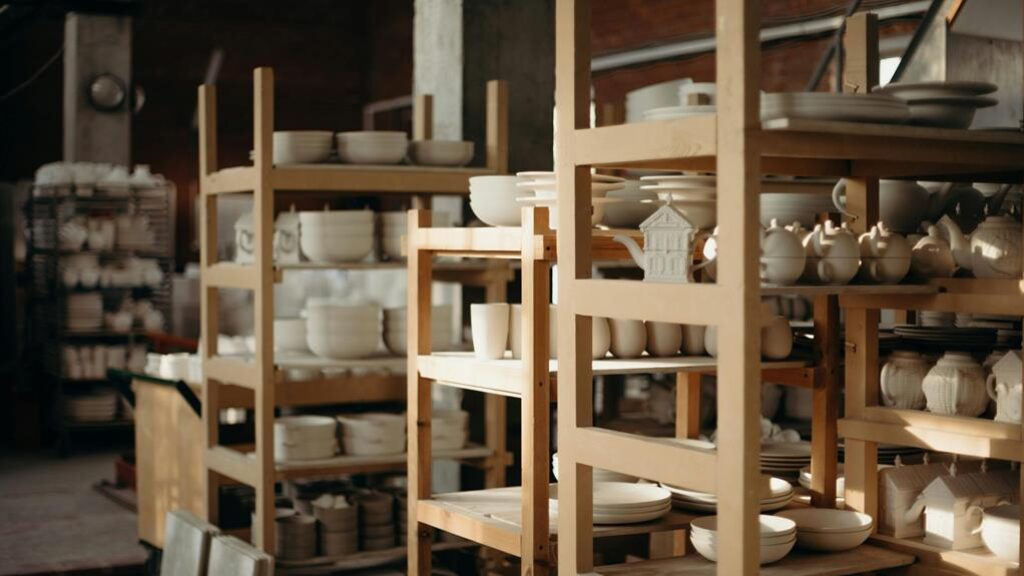 kitchenware display with open shelving